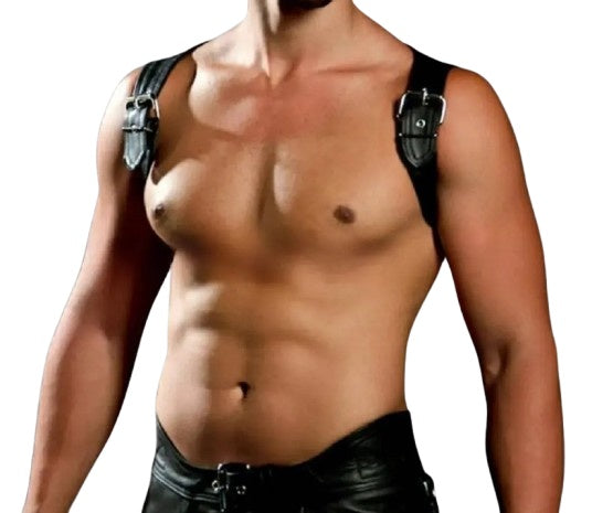Model Wear a Men's Leather Shoulder Harness - Front image