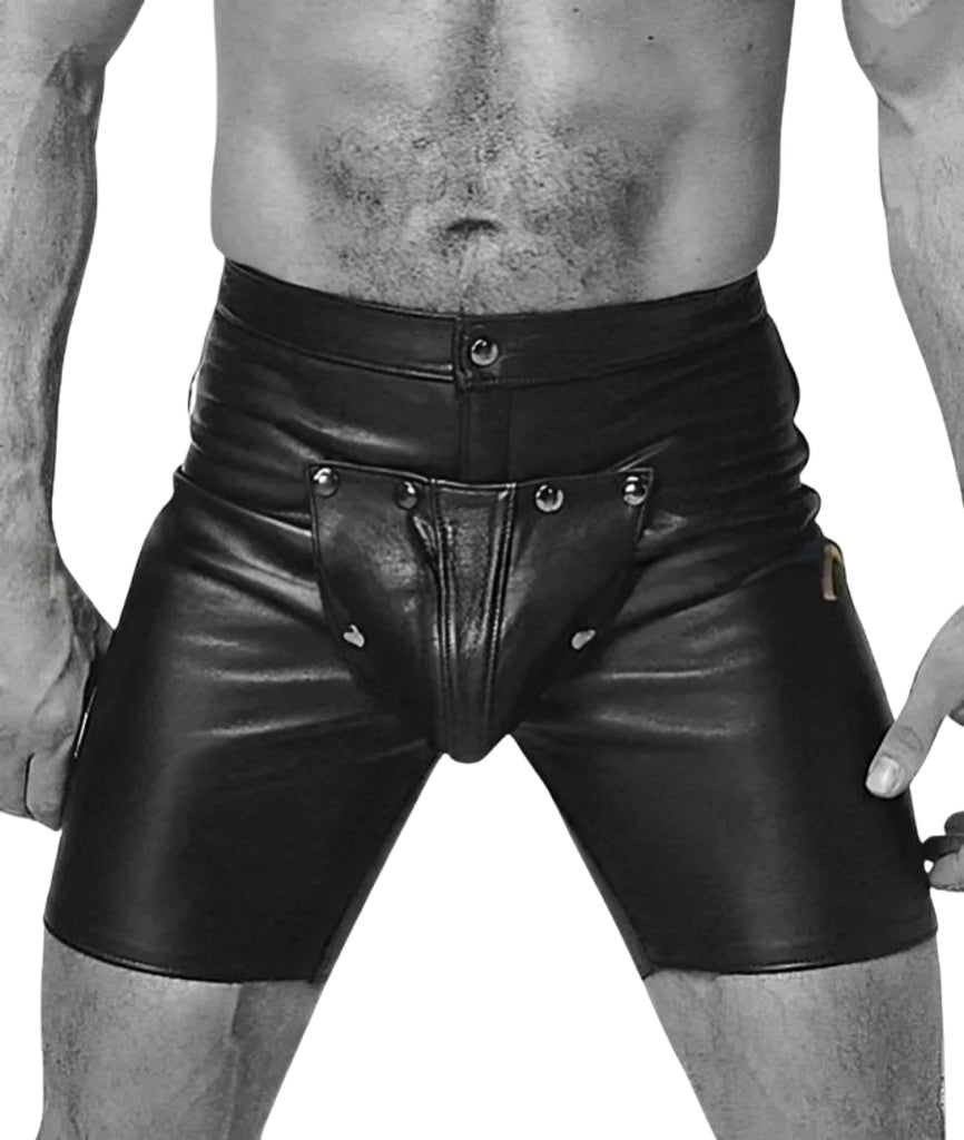 leather shorts, leather shorts bondage, leather shorts bdsm, leather gay shorts, gay leather shorts, leather kinky shorts