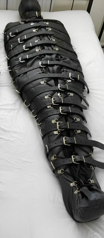 Full-body bondage leather sleepsack