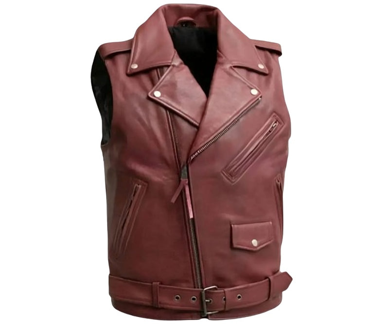 leather vest, gay leather vest, leather vest bdsm, bondage leather vest, Maroon leather vest