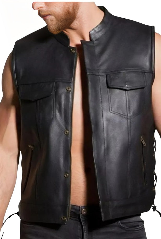 leather vest, gay leather vest, leather vest bdsm, bondage leather vest