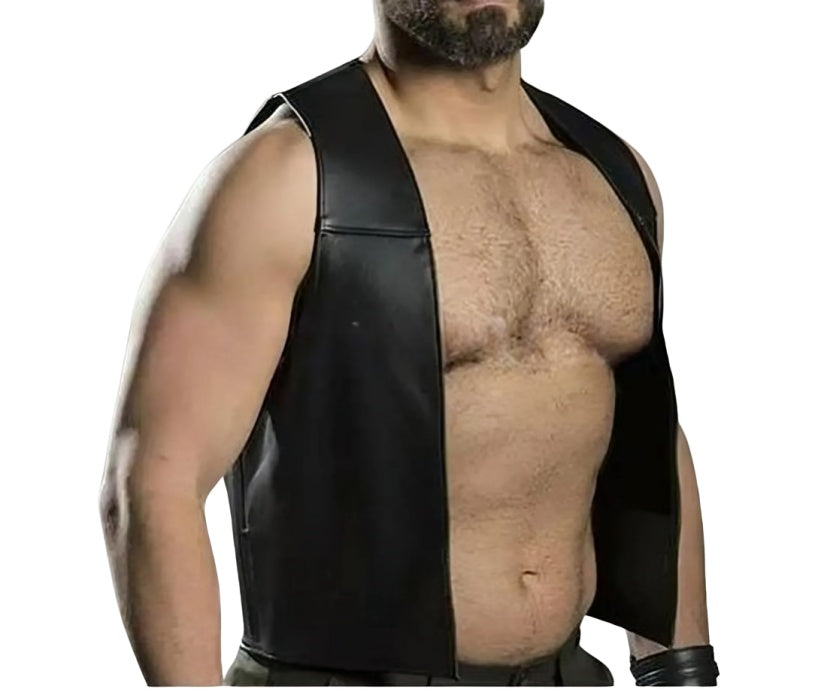 Men's genuine leather open-front vest