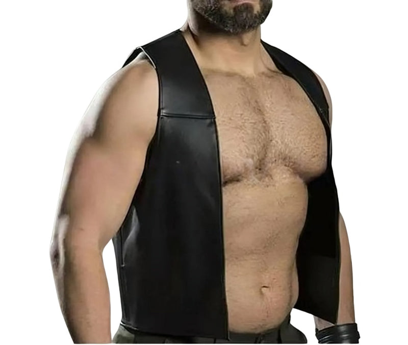 leather vest, gay leather vest, leather vest bdsm, bondage leather vest, leather open front vest