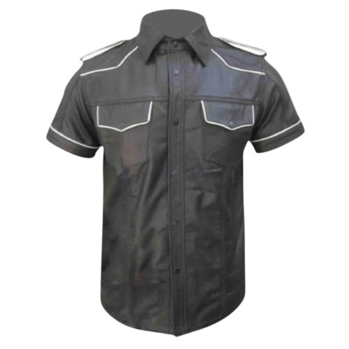 leather shirt, gay leather shirt, leather shirt  bdsm, bondage leather shirt, Short Sleeve Shirt