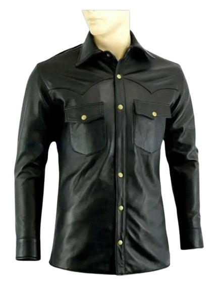leather shirt, full sleeve black leather shirt, leather button up shirt, gay leather shirt, leather shirt BDSM