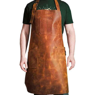 Men's Genuine Brown Leather Wood Working Apron