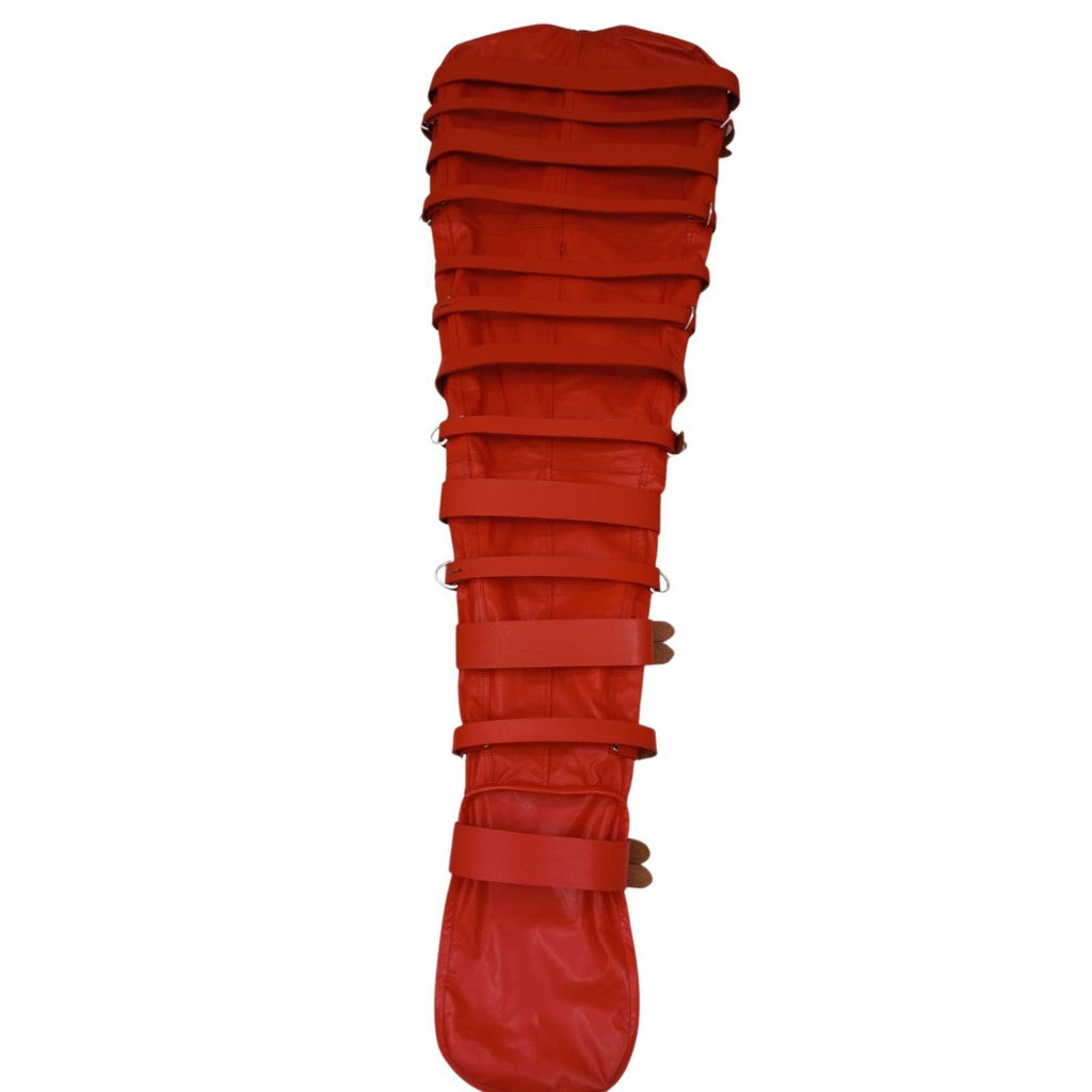 red leather sleepsack, BDSM sleepsack, leather restraint sack