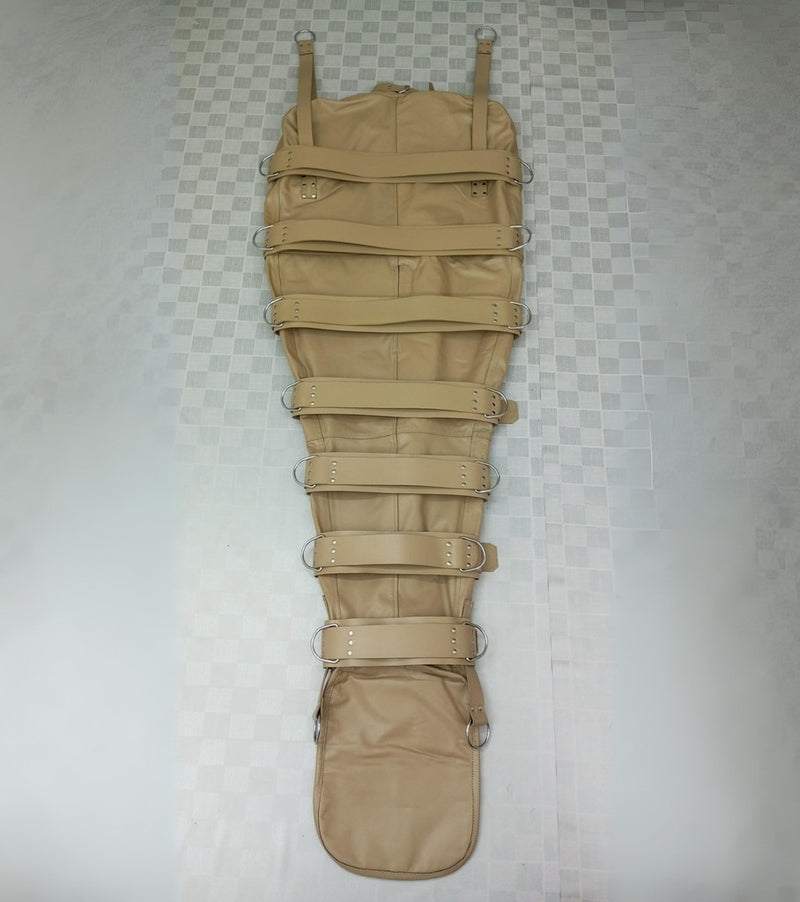 leather bondage sleepsack, full-body leather restraint, BDSM sleepsack, adjustable leather sleepsack