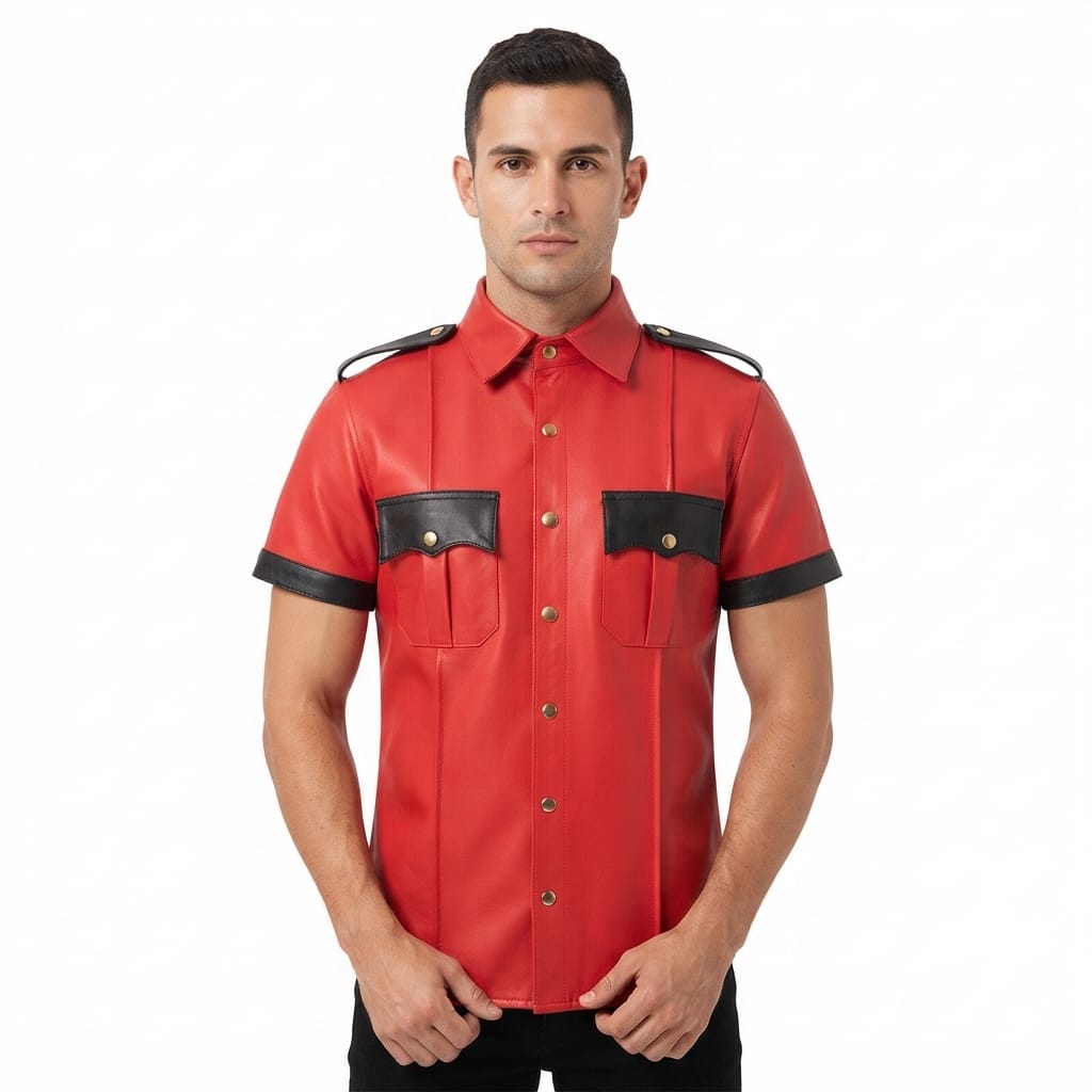 leather shirt, gay leather shirt, leather shirt bdsm, bondage leather shirt, Short Sleeve Shirt