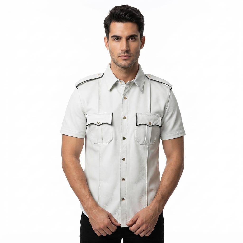 leather shirt, gay leather shirt, leather shirt  bdsm, bondage leather shirt, Short Sleeve Shirt