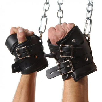 Premium fur-lined leather bondage suspension cuffs